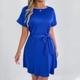 thumbnail image 3 of Robe Décontractée Grande Taille pour Femmes à Manches Courtes avec Ceinture Nœud Col Rond Fluide Confortable pour Fête Vacances Printemps Automne Usage Quotidien, 3 of 6