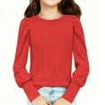 thumbnail image 2 of UQJfacai Girls Puff Long Sleeve Shirts Kids Fashion Ribbed Knit Tops Fall Winter Casual Loose Crewneck Tee Blouse 5-14 Years, 2 of 9