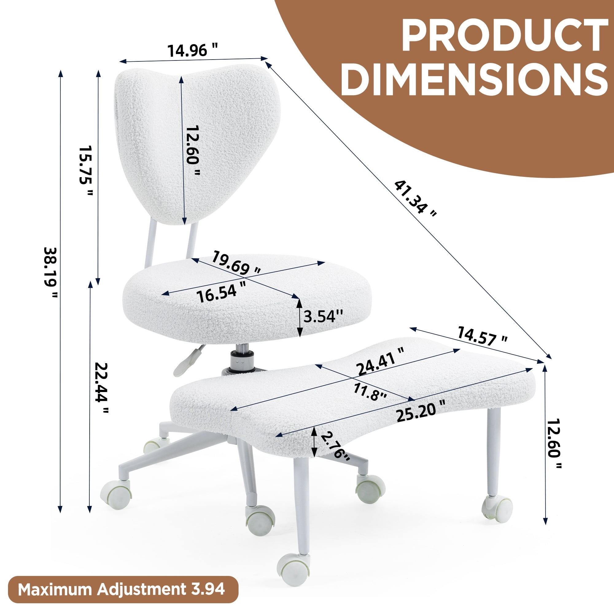 Ergonomic Meditation Chair with Lumbar Support and Height-Adjustable Cushion, Cross-Legged Seating for Office Work and Study, Beige