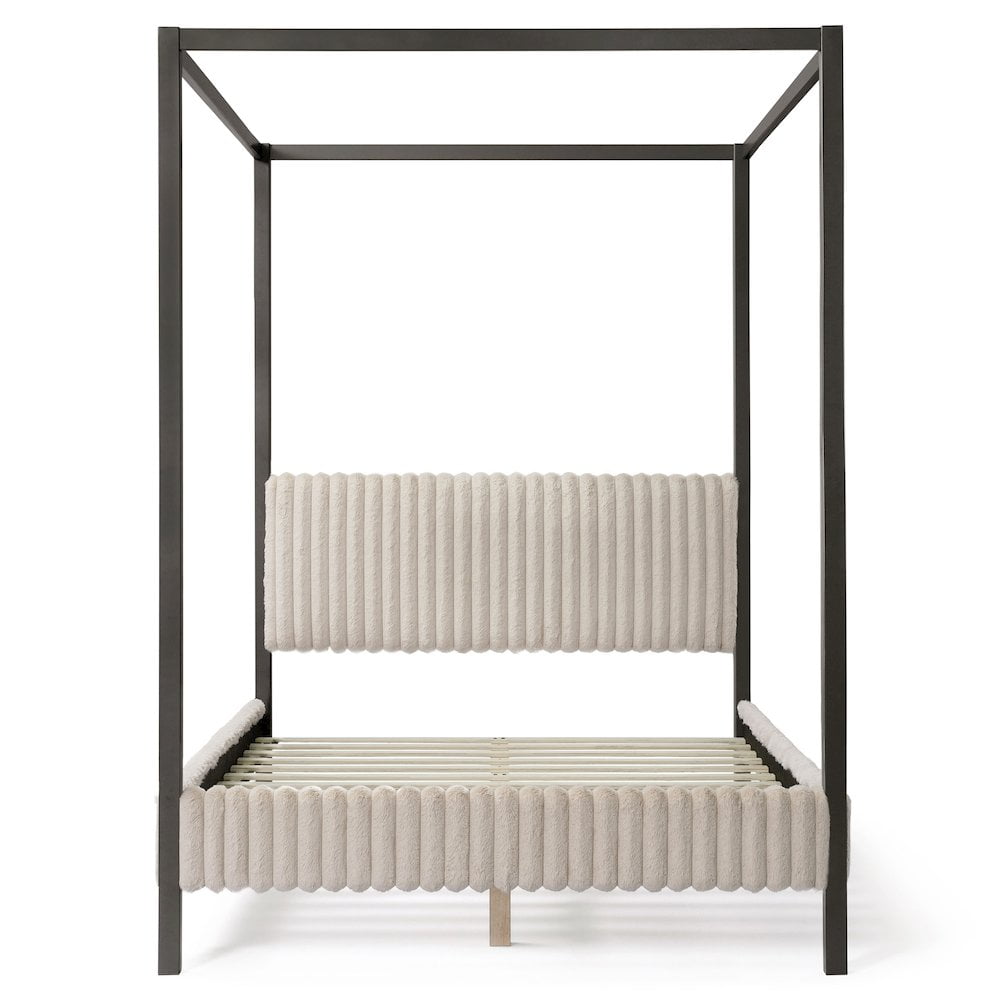 Furniture of America Elra Adult Queen Wood Mattress Ready Bed with Canopy Frame, Light Brown