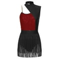 thumbnail image 3 of Doomiva Women Tassel Salsa Latin Dance Dress Sequin Fringe Flapper Leotard Dress Ballroom Dancing Burgundy XL, 3 of 7