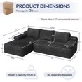 thumbnail image 3 of Yaheetech 110" 3-Seat L-Shaped Sofa Modular Sectional Sofa Corduroy Cloud Couch with 2 Armrests and Detachable Pillows for Living Room, Dark Gray, 3 of 8