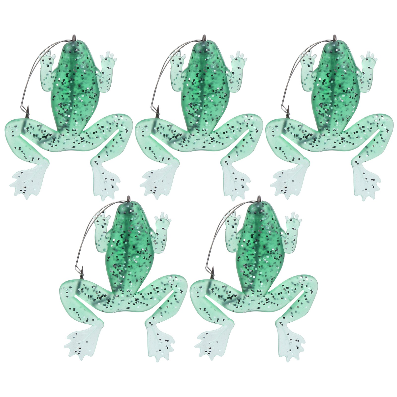 5Pcs Artificial Simulation Transparent Green Frog Soft Lure Bait With Single Hook Anti-Hanging Fishing Tackle For Largemouth Bass And Pike Freshwater Fishing Accessories (3.15 inches / 8.00 cm)