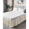 thumbnail image 4 of Beige Striped Wrap Around Bed Skirts for California King Bed 16" Drop,Bed Skirt with Elastic Belt Dust Ruffle Bed Valance Farmhouse Luxurious White Stripes Modern Abstract Art Bed Frame Cover, 4 of 7