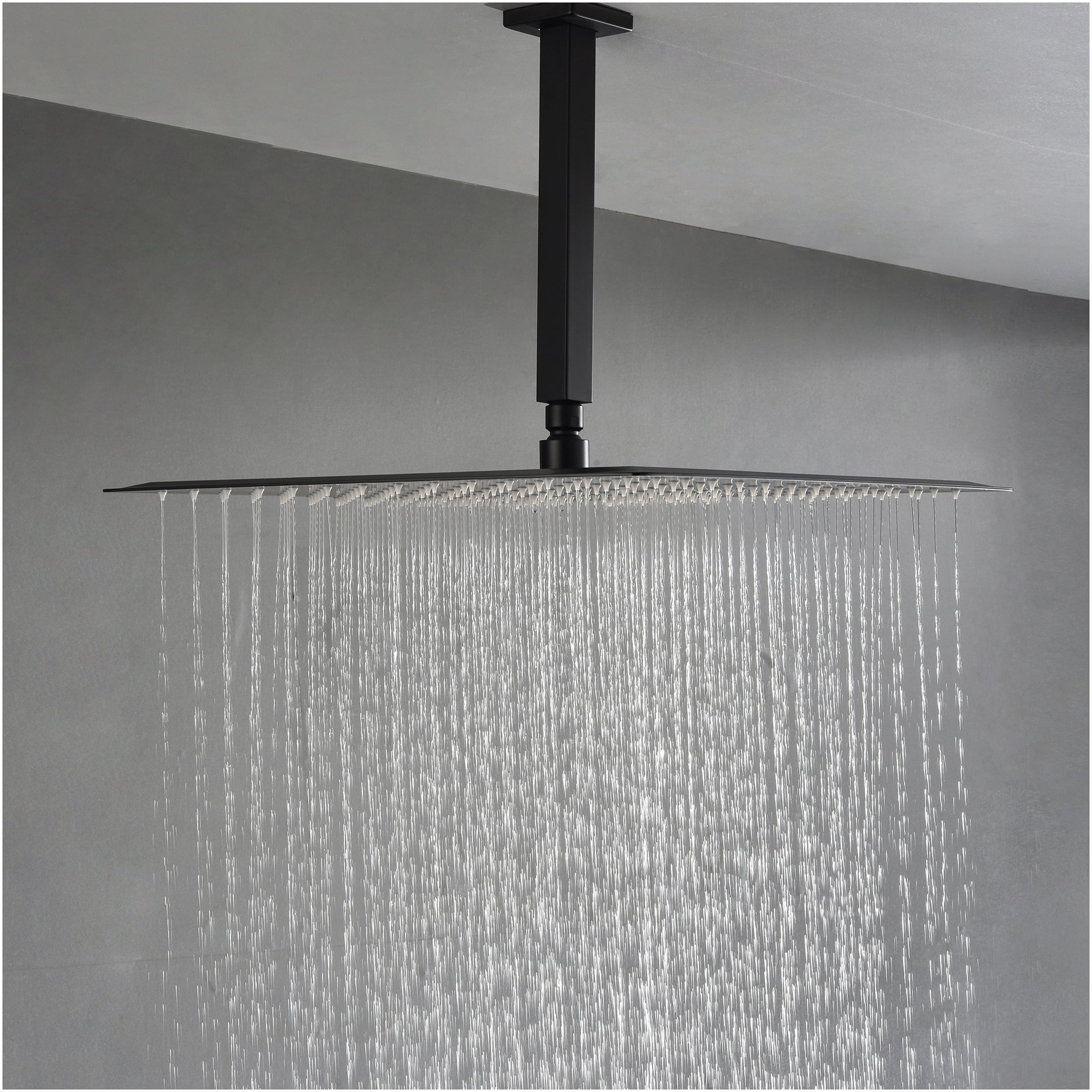 JERFIT 16 Inch Rain Shower Head, Matte Black Luxury Rainfall Showerhead with Self-Cleaning Nozzles, High Pressure Stainless Steel Fixed Showerhead for Bathroom