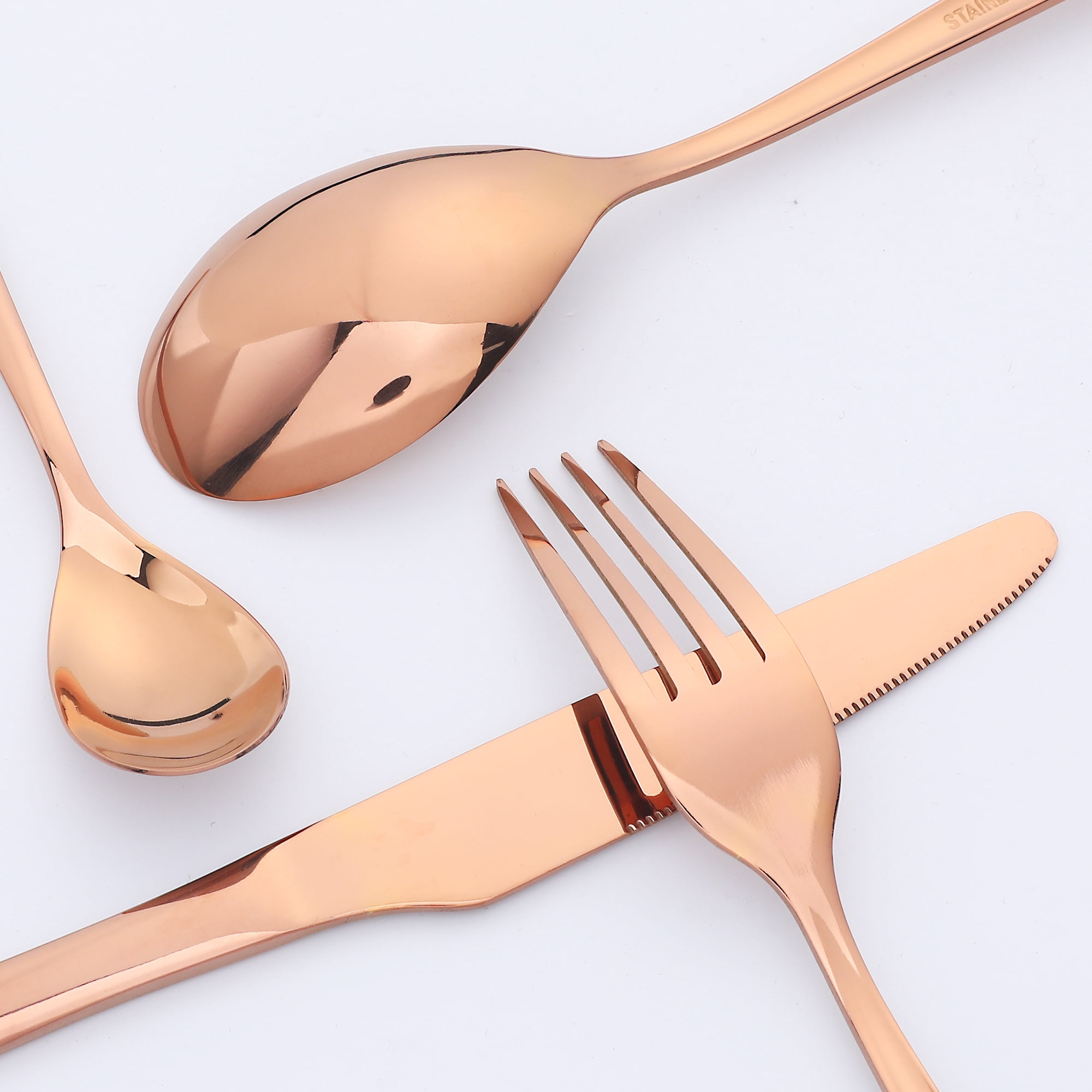 Unique Bargains 4 Pcs Stainless Steel Silverware Set with Serving Utensils Rose Gold
