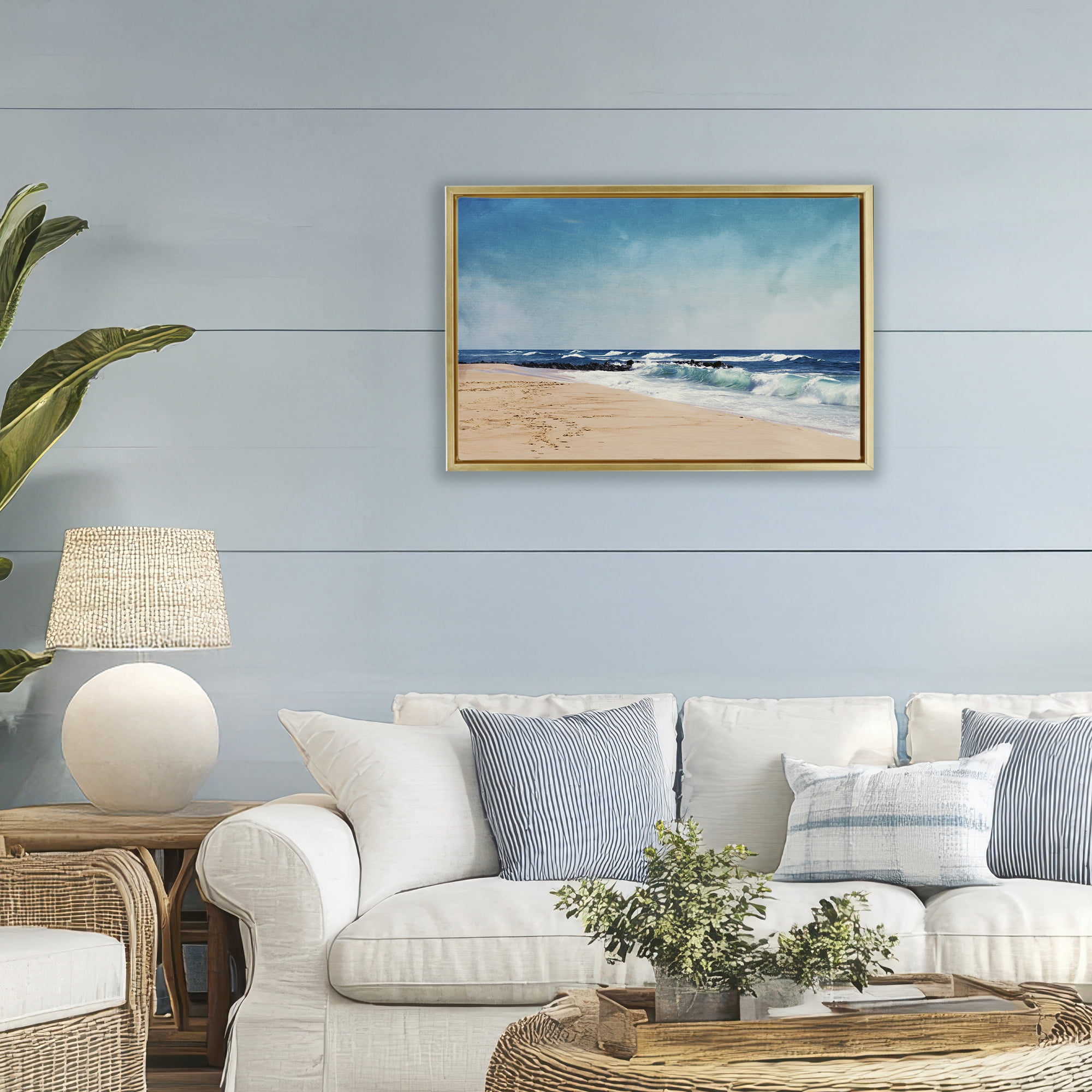 Stupell Industries Atlantic Waves Shoreline Gold Framed Floater Canvas Wall Art, design by Dirk Wüstenhagen