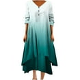 thumbnail image 3 of Oksale Asymmetrical Hem Midi Dresses for Women Plus Size Trendy Gradient Dress 3/4 Sleeve Dresses with Button Dector V Neck Dress White XXXL, 3 of 6
