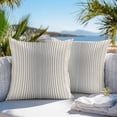 thumbnail image 3 of Grey Striped Outdoor Pillow Covers 26x26 Inch Throw Pillow Covers Set of 2 Waterproof Decorative Pillow Cases Farmhouse Beige Stripes Vintage Rustic Cushion Covers for Patio Furniture Garden Couch, 3 of 8