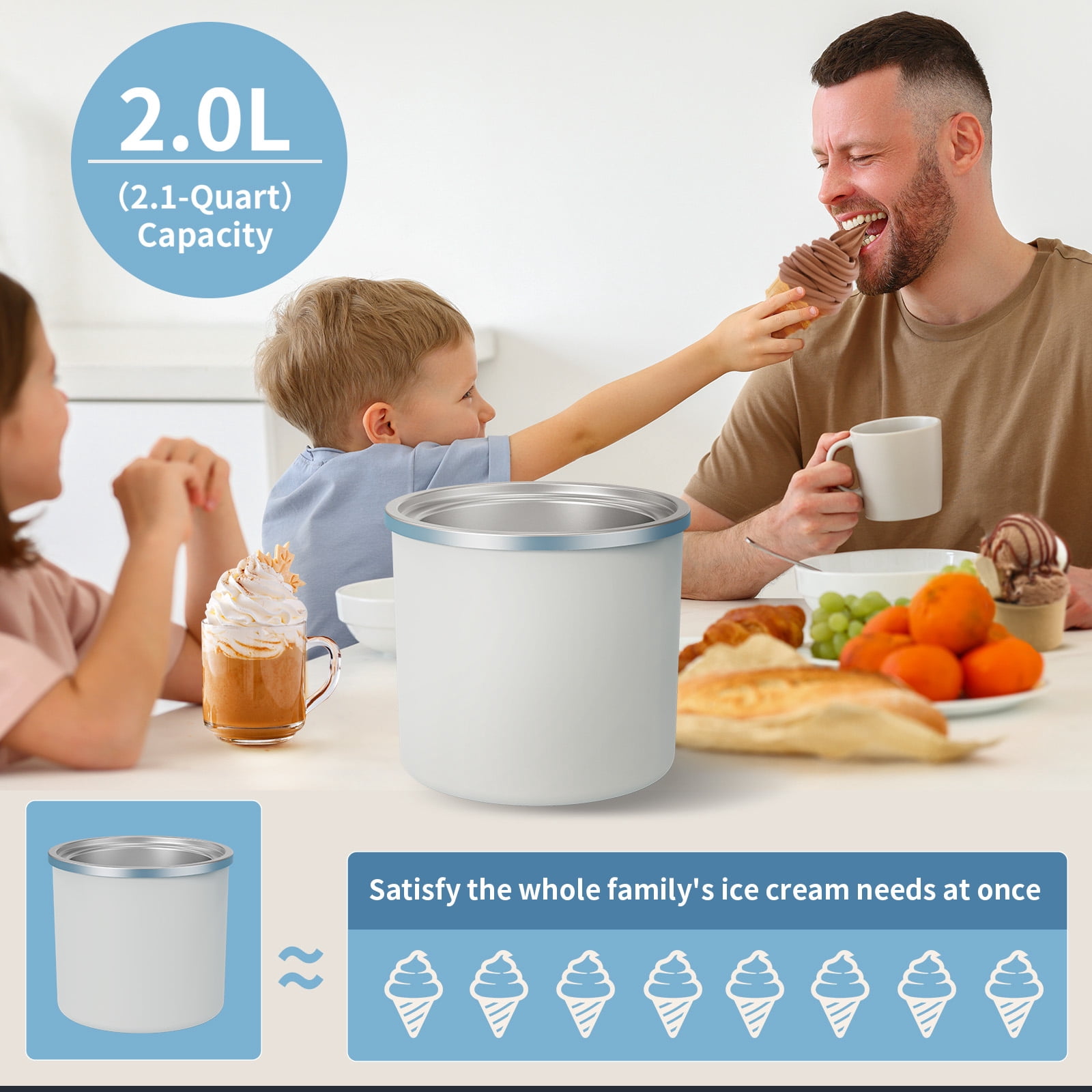 AIRMSEN 2.1 Qt Ice Cream Maker Machine with LED Screen and Timer, Electric Frozen Yogurt Maker for Home, Blue