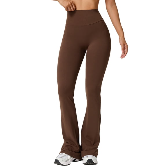 Sevpuikl Women's Flared Yoga Leggings High Waist Butt Lifting Tummy Control for Gym Pilates Workout Bootcut Pants Solid Color(Brown,S)