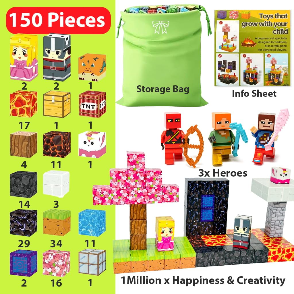 Magic Portal Magnetic Blocks Building Set STEM Toys for Kids 150 Pieces