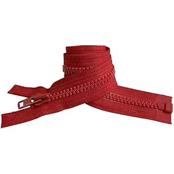 YKK #5 Molded Vislon Medium Weight Jacket Separating Zipper - Color: Hot Red #519 - Made in The United States (2 Zippers Per Pack) (Vislon - 27" Inches)