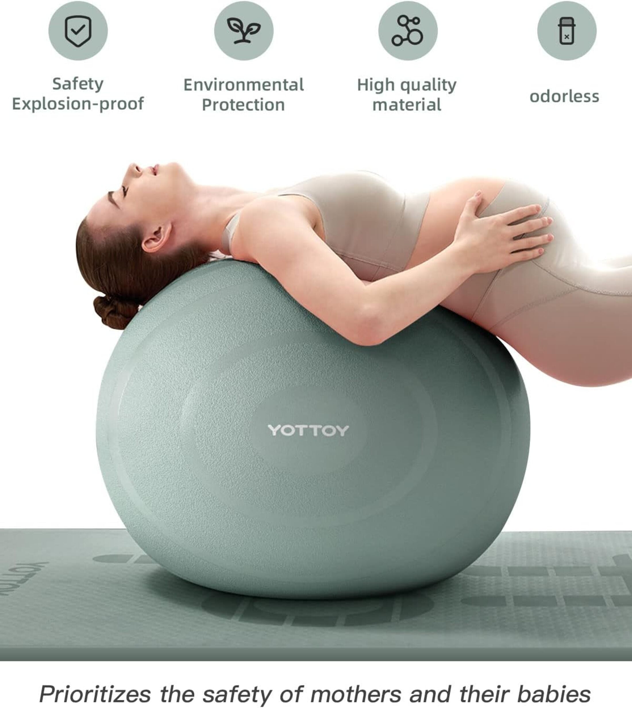 YOTTOY Anti-Burst Exercise Ball, 65 cm — Green, Extra Thick for Yoga & Physical Therapy