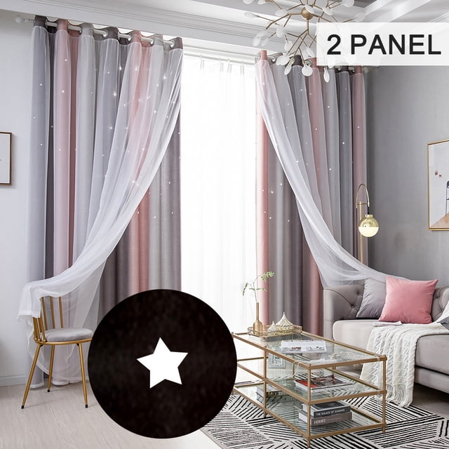 Irfora Cortinas de estrellas, cortinas opacas de estrellas para niños, niñas, dormitorio, sala de estar, coloridas cortinas de doble capa para ventanas, 2 paneles (40 '' W x 52 '' L, gris) Irfora Cortina
