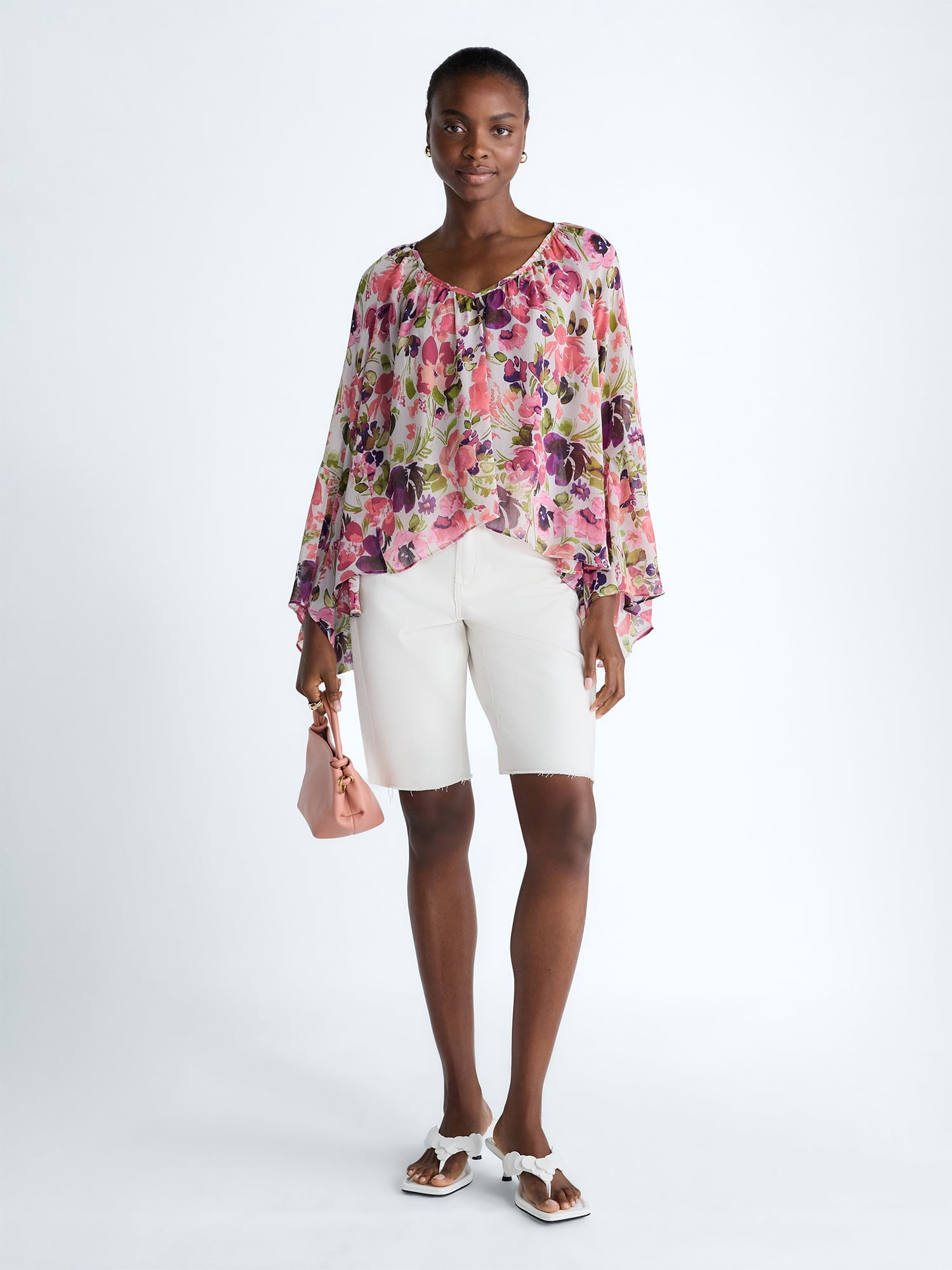 Scoop Women's and Women's Plus Flowy Asymmetrical Sheer Top, Sizes XS-4X