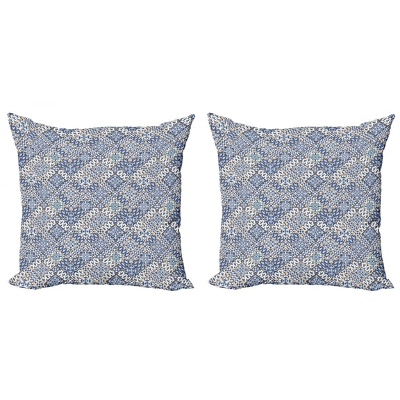 Ambesonne Moroccan Throw Pillow Cover 2 Pack, Oriental Rectangles, 16", Blue Orange White