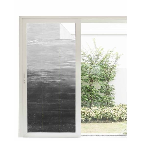 Window Privacy Film Black Gray Stained Glass Window Film Decorative Sun Block Window Cover Ombre Modern Oil Painting Aesthetics Abstract Art Window Clings Static Sticker for Bathroom 35.4"x78.7"