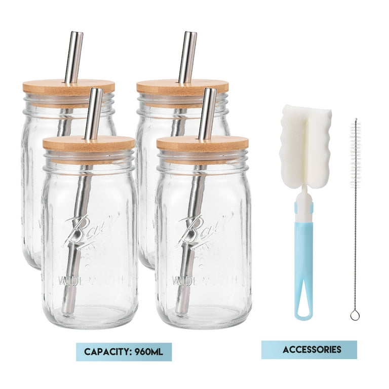  Mason Jar Lids with Straw, Reusable Bamboo Lids, Wide Mouth Mason  Jar Tumbler Lids, Mason Jar Tops with 2 Reusable Stainless Steel Straw - 2  Packs: Home & Kitchen