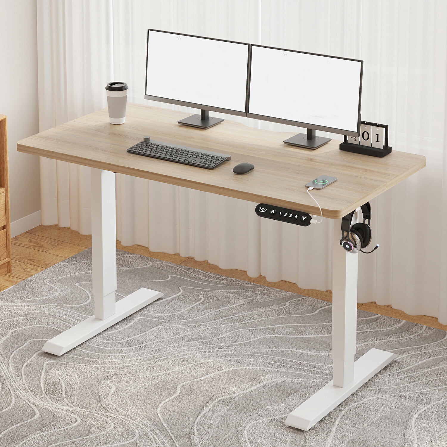 Height Adjustable Standing Desk, 48 inch Single Motor Electric Desk with Memory Preset, 180 lb Load Capacity for Adults & Teens, Home Office