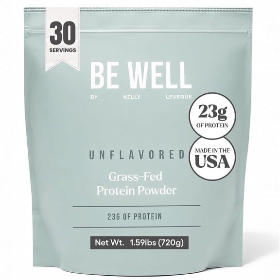 Be Well by Kelly Unflavored Grass-Fed Beef Protein Powder, 23G of Protein & Zero Carbs (1 Ingredient, 30 Servings) 9 Amino Acids   3 BCAAs No Soy, No Dairy, Stevia-Free, No Sugar Added 1.59lb 720g