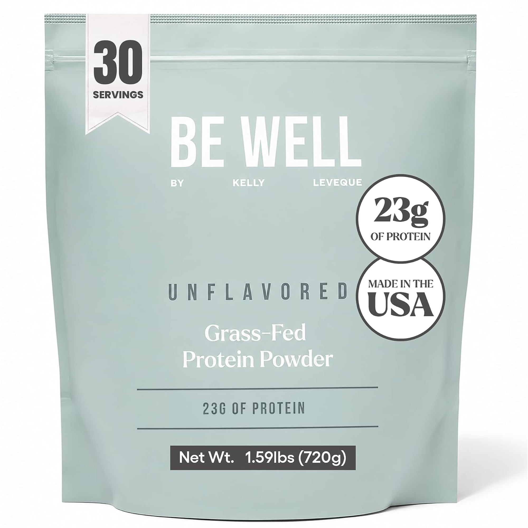Be Well by Kelly Unflavored Grass-Fed Beef Protein Powder, 23G of Protein & Zero Carbs (1 Ingredient, 30 Servings) 9 Amino Acids + 3 BCAAs No Soy, No Dairy, Stevia-Free, No Sugar Added 1.59lb 720g