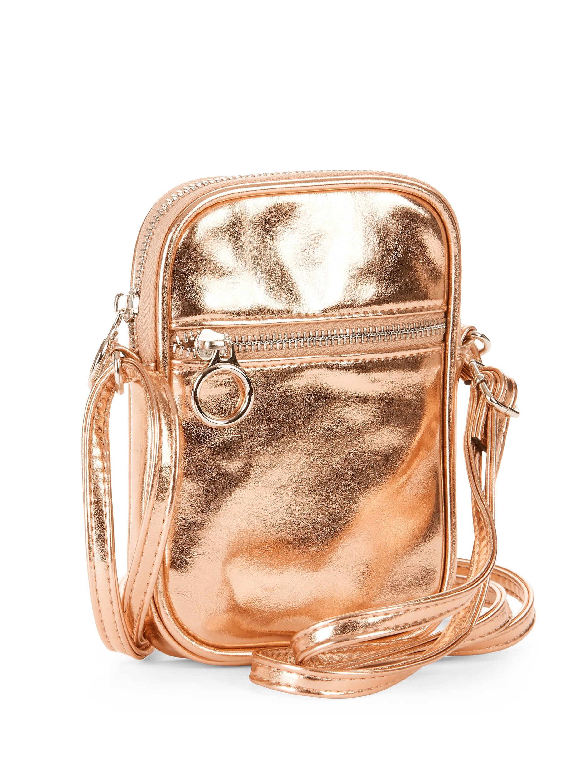 rose gold metallic crossbody bag