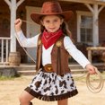 thumbnail image 5 of JAJAHO Cowgirl Outfits For Girls 5 Piece Set Kids 2-10Y Long Sleeve Tees Tassels Hem Skirts With Waistcoat Hat Scarf Party Versatile Outfit, 5 of 8