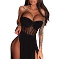 thumbnail image 5 of Women Tube Top Dress Sexy Bodysuit Dress High Waist Slit See Through Black Cocktail Party Gown Long Dress, 5 of 10