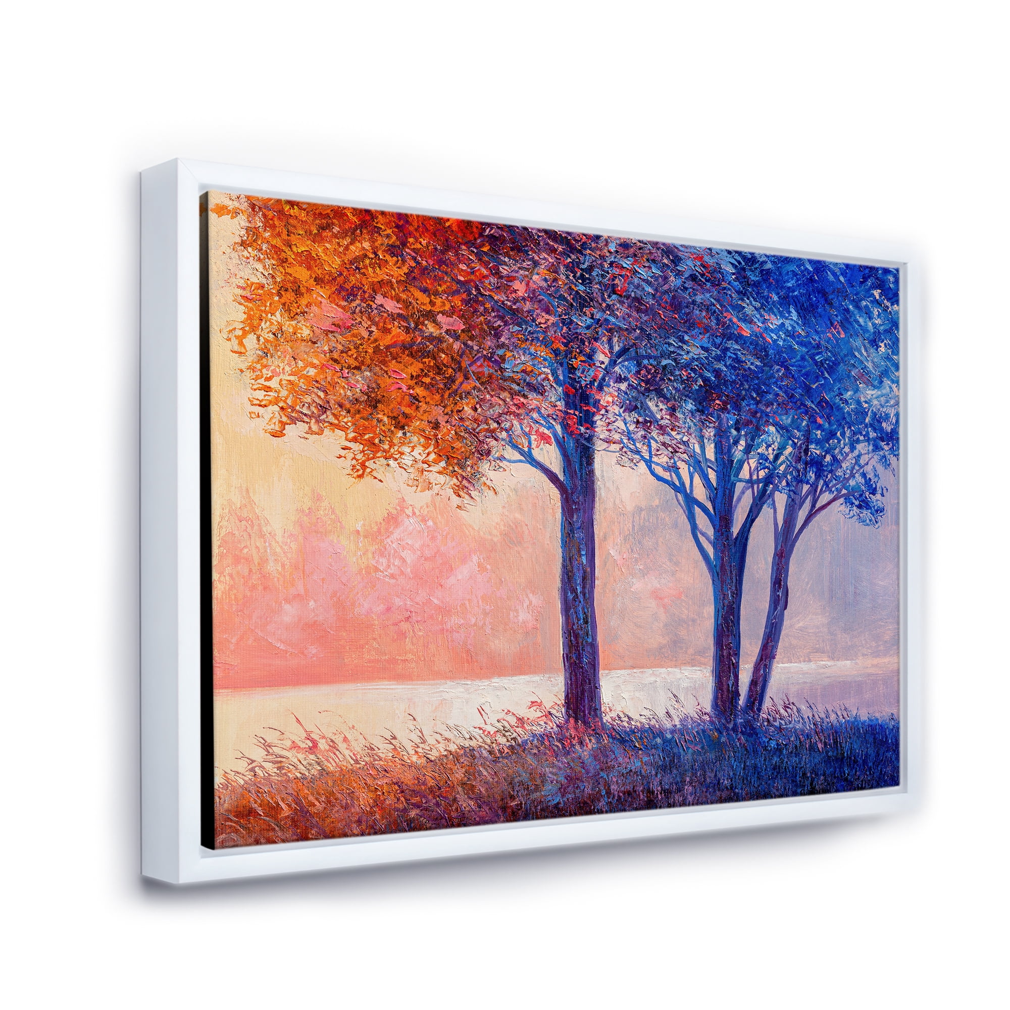 Designart 'Colorful Autumn Forest Trees Along Beautiful River' Lake House Framed Canvas Wall Art Print