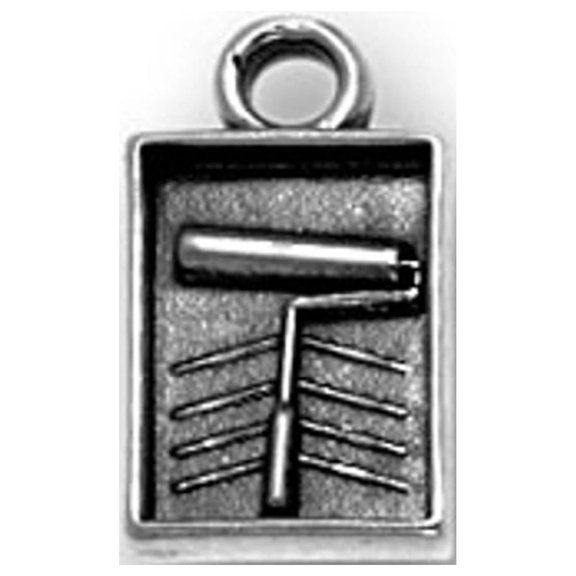 Sterling Silver 16" .8mm Box Chain 3D Painters Paint Roller Paint Pan Tray Pendant Necklace