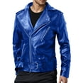 thumbnail image 2 of Dolkfu Zip up Mens Jackets Blue Faux Leather Notched Laper Bike Jacket Motocycle Classic Fit Streetwear Outerwear Men XXL, 2 of 5