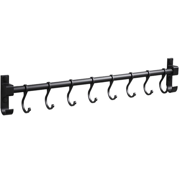 Domaci Wall Mounted Pot Rack, 19.7" Kitchen Hanging Rail Organizer with 8 Hooks, Heavy Duty Industrial Storage for Pans, Lids, Utensils & Mugs, Black