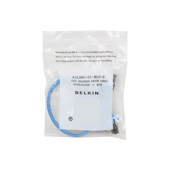 Belkin 1ft CAT6 Ethernet Patch Cable Snagless RJ45 M/M Blue - patch cable - 1 ft - blue - B2B