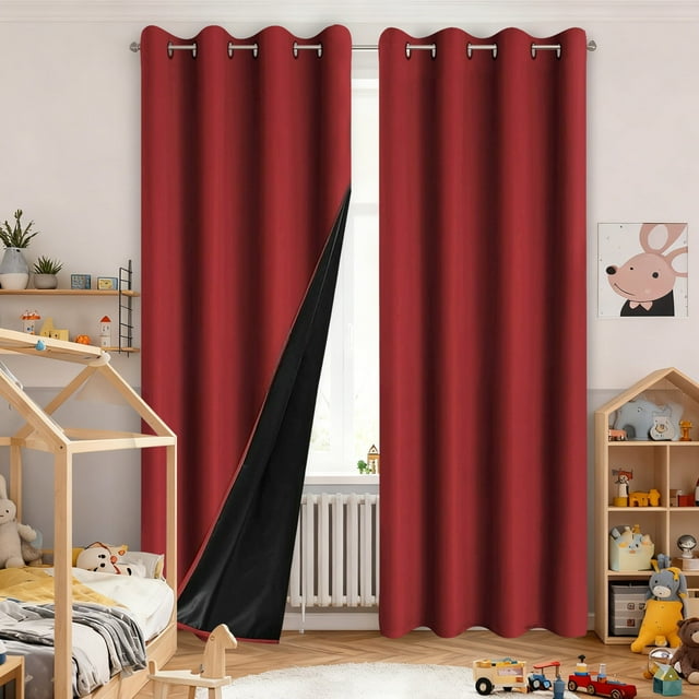 Curtain For Living Room Thermal Insulated Window Drapes With Top Room Darkening Panels For Bedroom Noise Reducing Draperies In Modern Solid Design