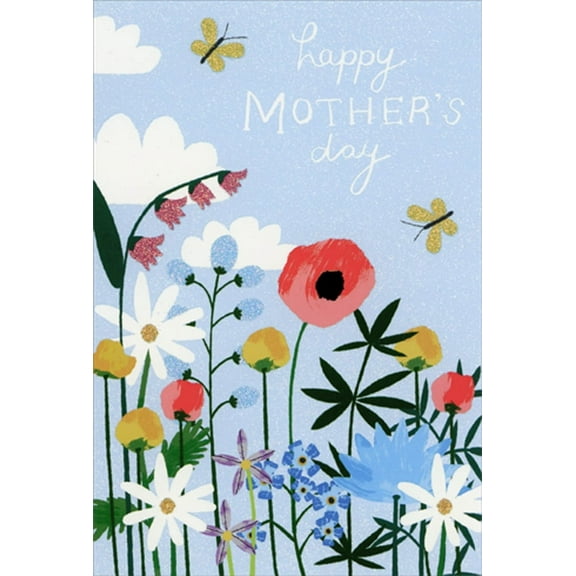 Pictura Wildflower Field and Two Yellow Glitter Butterflies Mother's Day Card