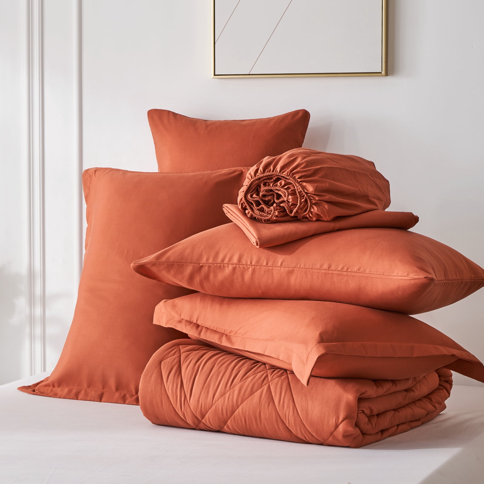 Davulos Comforter Set Twin Size 5 Pieces ,Bed in a Bag All Season Bedding Comforter Sets,Burnt Orange