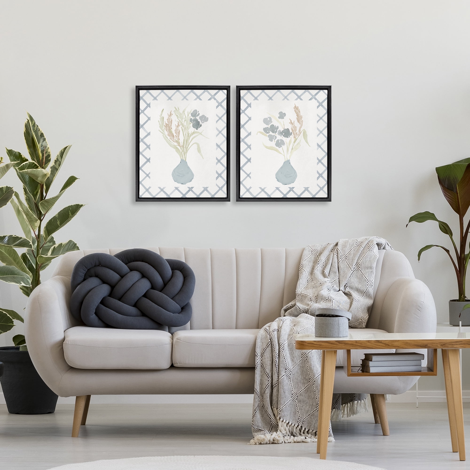 Stupell Industries Subtle Blue Anna Bouquets 2 Piece Black Framed Floater Canvas Set, design by Lucille Price