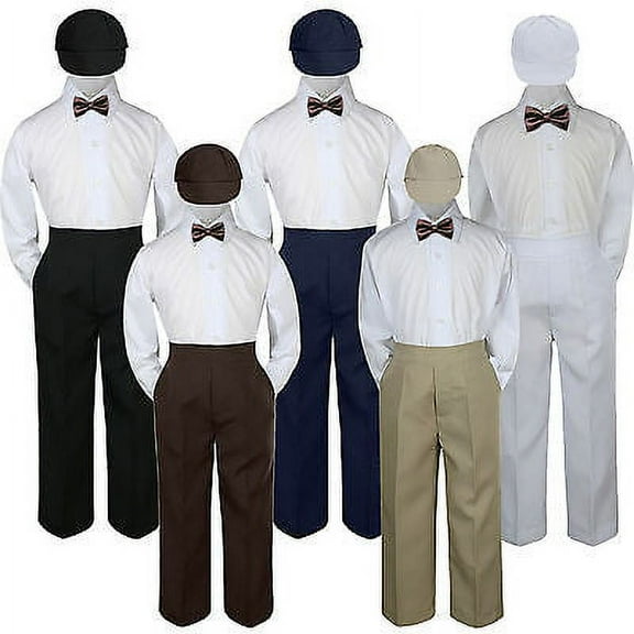 4pc Boy Suit Set Brown Chocolate Bow Tie Baby Toddler Kid Formal Hat Pants S-7