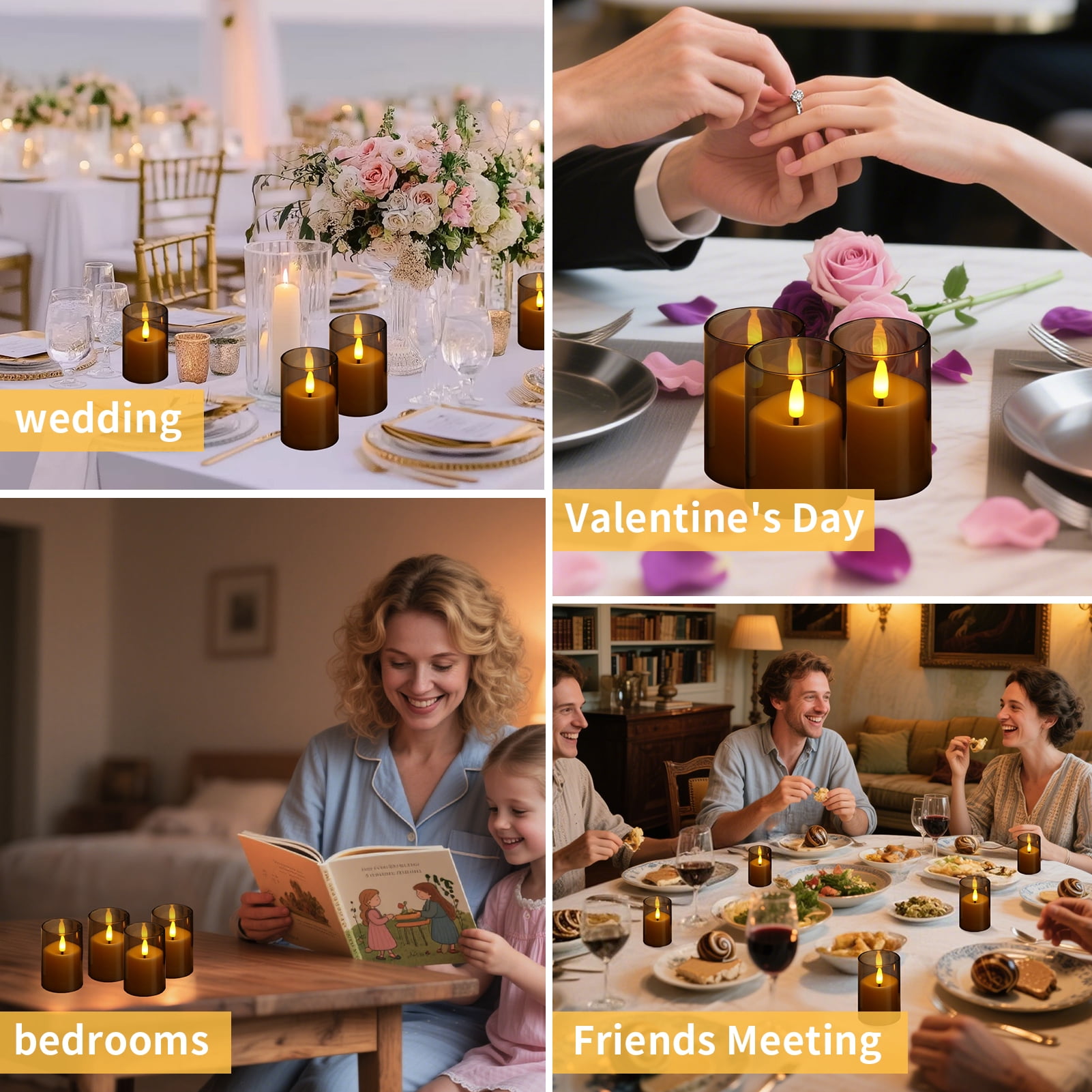 6Pack Glass Flickering Flameless Candles with Remote, 2"X3" Real Wax Votive Candles Battery Operated, Small Electric LED Candles for Wedding Home Decor, w/4 Timers+2 Lighting Modes [Gray]