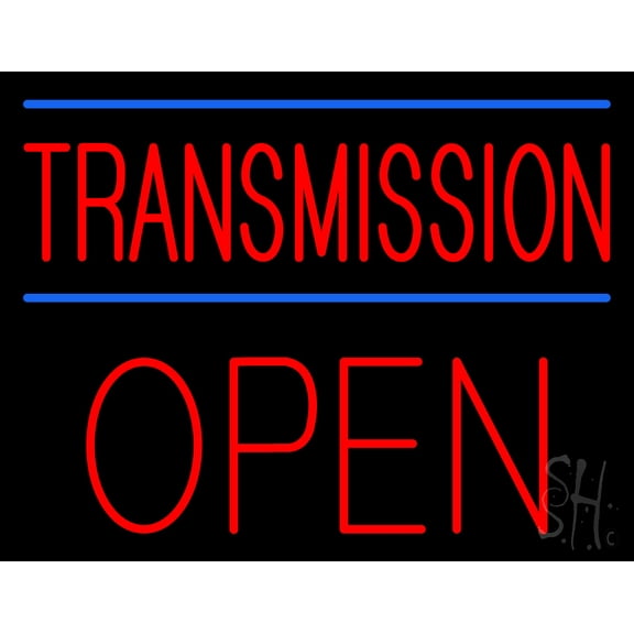 Red Transmission Open Blue Lines LED Neon Sign 15 x 19 - inches, Clear Edge Cut Acrylic Backing, with Dimmer - Bright and Premium built indoor LED Neon Sign for automotive store, and mall.