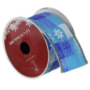 Squares of Blue Snowflake Wired Christmas Craft Ribbon 2,5 "x 10 yards