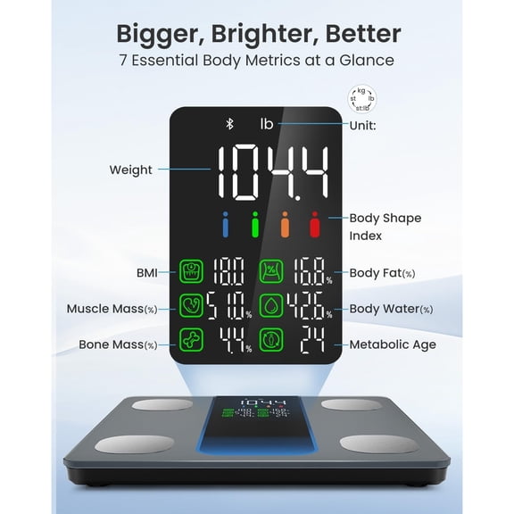 Smart Scale for Body Weight, Weight Scale with 7-in-1 Large Display for BMI, Body Fat, Muscle Mass, 13 Body Composition, High Accurate Bluetooth Scale, 500lbs, 11.8"