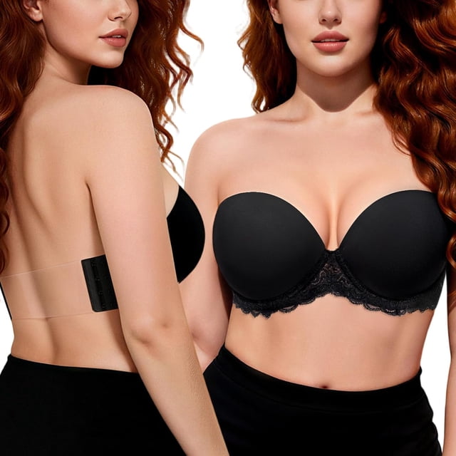 YANDW Strapless Lightly Padded Full Figured Coverage Bra Clear Back Multiway Invisible Straps Backless Brassiere for Women