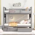 thumbnail image 2 of Full over Full Wood Bunk Bed with Two Storage Drawer, Removable Ladder and Safety Guardrail for Kids, Teens, Adults, Convertible to 2 Separated beds (Gray), 2 of 7