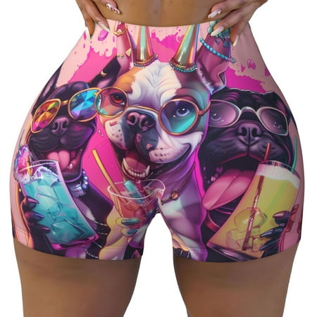 Workout Shorts Women  Cool French Bulldog No.121 Biker Shorts for Women Running Gym Spandex Shorts Tummy Control