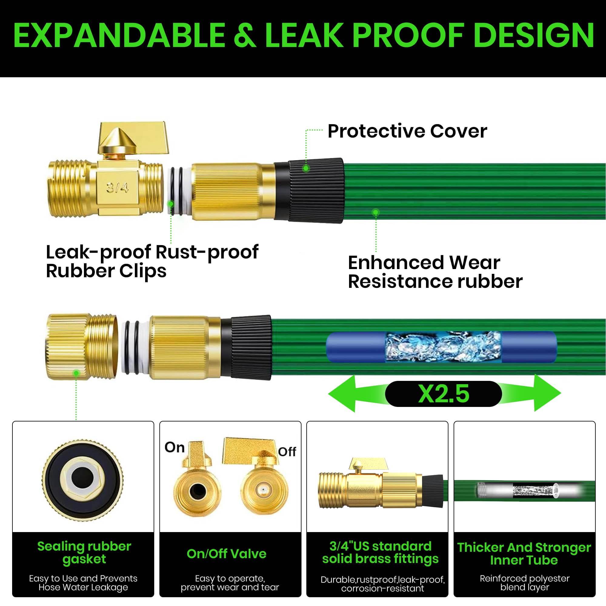 GVDV Garden Hose, 100ft Expandable Water Hose with Spray Nozzle, No-Kink, Leak-Proof, Heavy Duty, 190Psi
