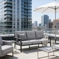 thumbnail image 2 of KIOOTTO 70 Inch 3-Seater Patio Sofa, All-Weather Khaki Metal Outdoor Couch with Gray Cushions, Sectional-Style Seating for Garden, Backyard, 2 of 7