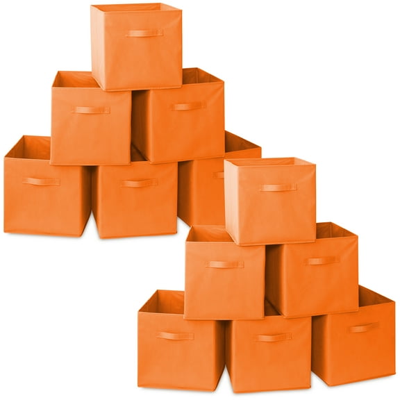 Casafield Set of 12 Fabric Storage Cube Bins, Orange - 13" Collapsible Foldable Cloth Baskets for Shelves and Cubby Organizers