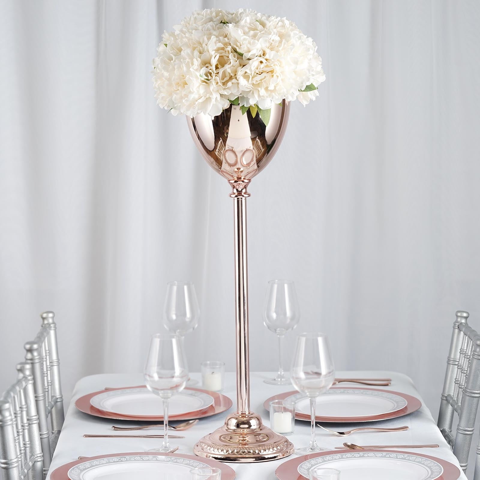 Efavormart 2 Sets 30" Tall Rose Gold Metallic Floral Vase W/ Candle